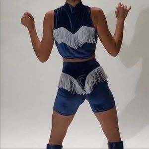 Fashion Brand Company velvet fringe crop top and shorts set, rare & discontinued